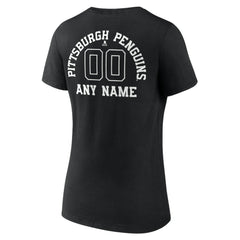 Pittsburgh Penguins Women's Personalized Name & Number Monochrome V-Neck T-Shirt - Black T-shirts