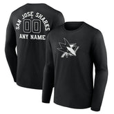 San Jose Sharks Personalized Name & Number Monochrome Long Sleeve T-Shirt - Black T-shirts
