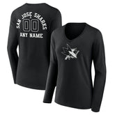 San Jose Sharks Women's Personalized Name & Number Monochrome Long Sleeve V-Neck T-Shirt - Black T-shirts