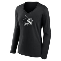 San Jose Sharks Women's Personalized Name & Number Monochrome Long Sleeve V-Neck T-Shirt - Black T-shirts