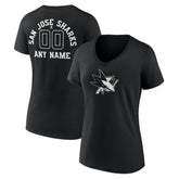 San Jose Sharks Women's Personalized Name & Number Monochrome V-Neck T-Shirt - Black T-shirts