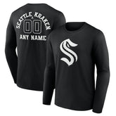 Seattle Kraken Personalized Name & Number Monochrome Long Sleeve T-Shirt - Black T-shirts