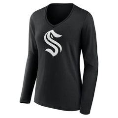 Seattle Kraken Women's Personalized Name & Number Monochrome Long Sleeve V-Neck T-Shirt - Black T-shirts