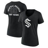 Seattle Kraken Women's Personalized Name & Number Monochrome V-Neck T-Shirt - Black T-shirts