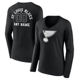 St. Louis Blues Women's Personalized Name & Number Monochrome Long Sleeve V-Neck T-Shirt - Black T-shirts