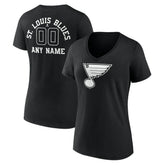 St. Louis Blues Women's Personalized Name & Number Monochrome V-Neck T-Shirt - Black T-shirts