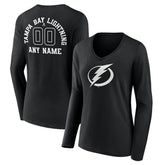 Tampa Bay Lightning Women's Personalized Name & Number Monochrome Long Sleeve V-Neck T-Shirt - Black T-shirts