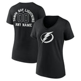 Tampa Bay Lightning Women's Personalized Name & Number Monochrome V-Neck T-Shirt - Black T-shirts
