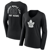 Toronto Maple Leafs Women's Personalized Name & Number Monochrome Long Sleeve V-Neck T-Shirt - Black T-shirts