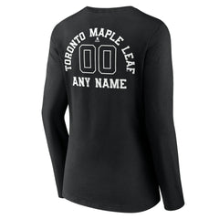 Toronto Maple Leafs Women's Personalized Name & Number Monochrome Long Sleeve V-Neck T-Shirt - Black T-shirts