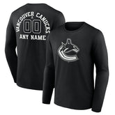 Vancouver Canucks Personalized Name & Number Monochrome Long Sleeve T-Shirt - Black T-shirts