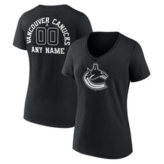 Vancouver Canucks Women's Personalized Name & Number Monochrome V-Neck T-Shirt - Black T-shirts