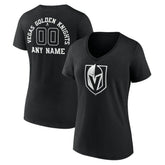 Vegas Golden Knights Women's Personalized Name & Number Monochrome V-Neck T-Shirt - Black T-shirts