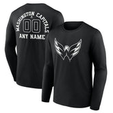 Washington Capitals Personalized Name & Number Monochrome Long Sleeve T-Shirt - Black T-shirts