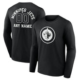 Winnipeg Jets Personalized Name & Number Monochrome Long Sleeve T-Shirt - Black T-shirts