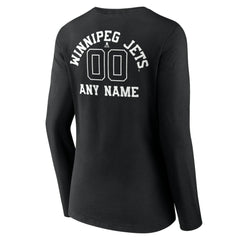 Winnipeg Jets Women's Personalized Name & Number Monochrome Long Sleeve V-Neck T-Shirt - Black T-shirts