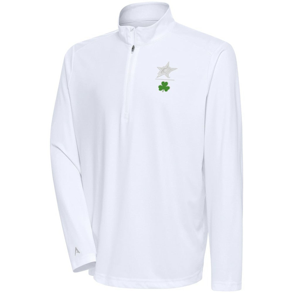 Dallas Stars Antigua Shamrock Tribute Quarter-Zip Pullover Top - White Pullover
