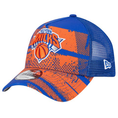 New York Knicks Tip Off A-Frame Trucker 9FORTY Adjustable Hat - Blue/Orange cheap