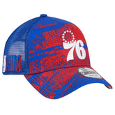 Philadelphia 76ers Tip Off A-Frame Trucker 9FORTY Adjustable Hat - Royal/Red online