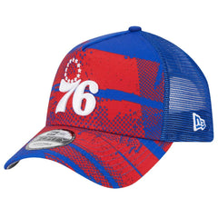 Philadelphia 76ers Tip Off A-Frame Trucker 9FORTY Adjustable Hat - Royal/Red online