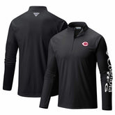Cincinnati Reds Terminal Tackle Omni-Shade Raglan Quarter-Zip Pullover Top Black