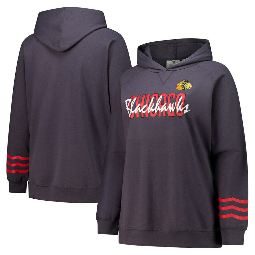 Chicago Blackhawks Fanatics Women's Plus Size Lightweight Fleece Raglan Pullover Hoodie - Charcoal Hoodies
