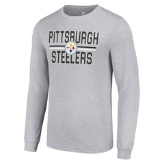 Pittsburgh Steelers Starter Team Mesh Print Graphic Long Sleeve T-Shirt - Heather Gray cheap