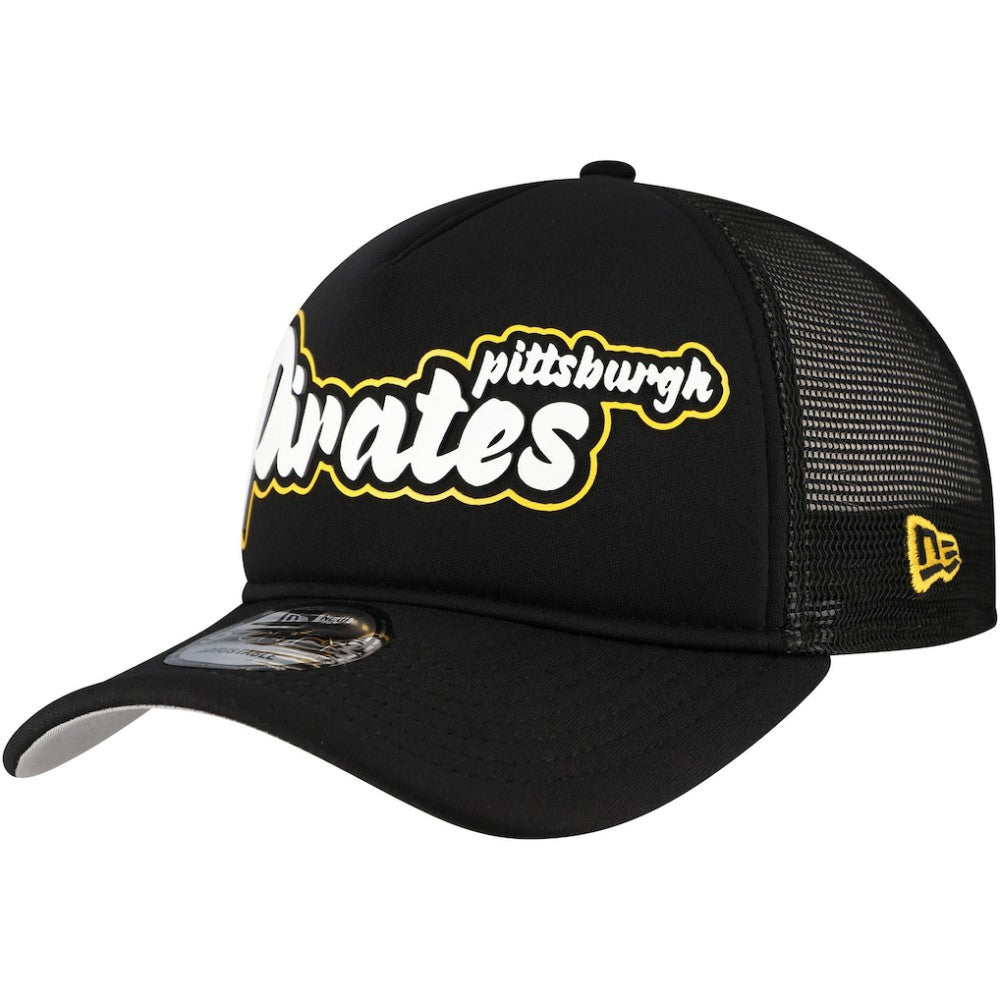 Pittsburgh Pirates Retro Bold A-Frame Trucker 9FORTY Adjustable Hat Black