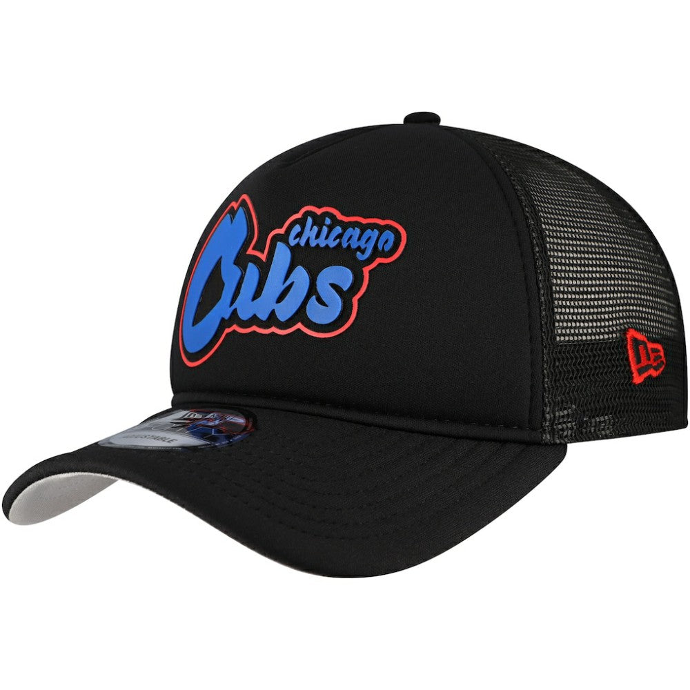Chicago Cubs Retro Bold A-Frame Trucker 9FORTY Adjustable Hat Black
