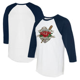 Houston Astros Tiny Turnip Unisex American Traditional Rose 3/4-Sleeve Raglan T-Shirt White/Navy