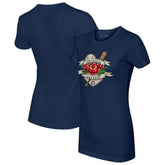 Houston Astros Tiny Turnip Women's American Traditional Rose T-Shirt Navy