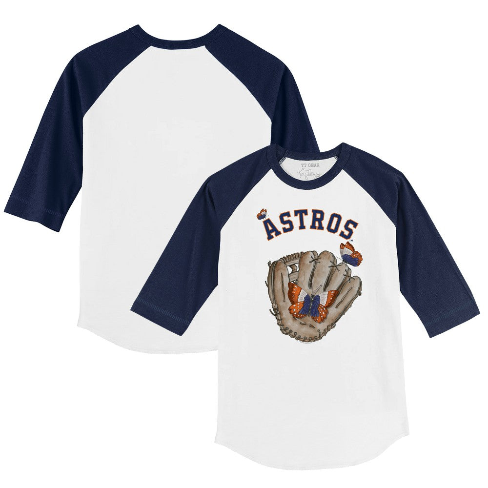 Houston Astros Tiny Turnip Youth Butterfly Glove 3/4-Sleeve Raglan T-Shirt White/Navy