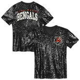 Cincinnati Bengals Girls Youth Wordmark Sequin V-Neck Top - Black cheap