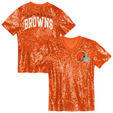 Cleveland Browns Girls Youth Wordmark Sequin V-Neck Top - Orange outlet