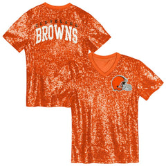 Cleveland Browns Girls Youth Wordmark Sequin V-Neck Top - Orange outlet