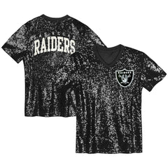 Las Vegas Raiders Girls Youth Wordmark Sequin V-Neck Top - Black discount