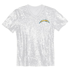 Los Angeles Chargers Girls Youth Wordmark Sequin V-Neck Top - White sale
