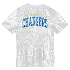Los Angeles Chargers Girls Youth Wordmark Sequin V-Neck Top - White sale