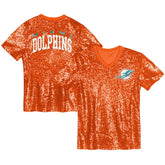 Miami Dolphins Girls Youth Wordmark Sequin V-Neck Top - Orange for sale
