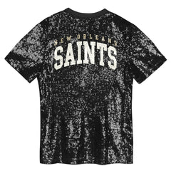 New Orleans Saints Girls Youth Wordmark Sequin V-Neck Top - Black on sale