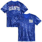 New York Giants Girls Youth Wordmark Sequin V-Neck Top - Royal online