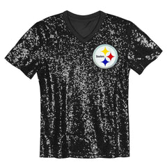 Pittsburgh Steelers Girls Youth Wordmark Sequin V-Neck Top - Black outlet