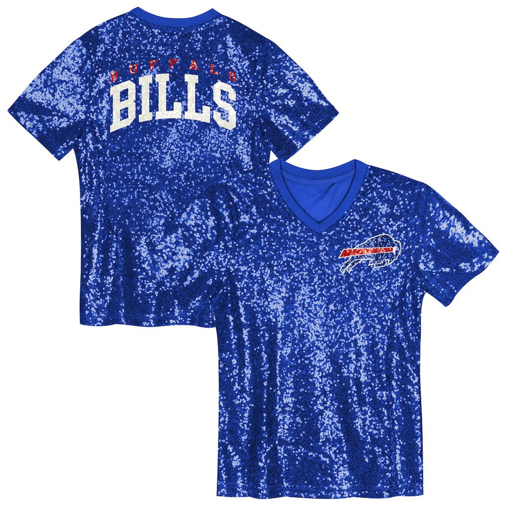Buffalo Bills Girls Youth Wordmark Sequin V-Neck Top - Royal cheap