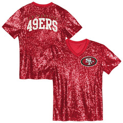 San Francisco 49ers Girls Youth Wordmark Sequin V-Neck Top - Scarlet cheap
