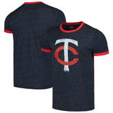 Minnesota Twins Majestic Threads Ringer Tri-Blend T-Shirt Navy