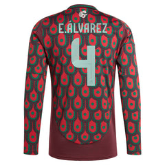 Edson Alvarez Mexico National Team 2024 Home Replica Player Long Sleeve Jersey - Burgundy discount