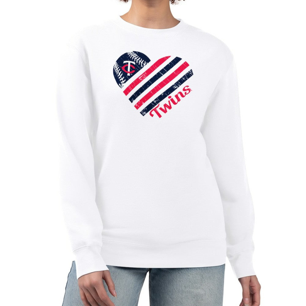 Minnesota Twins G-III 4Her by Carl Banks Women's Heart Logo Fleece Pullover Sweatshirt White