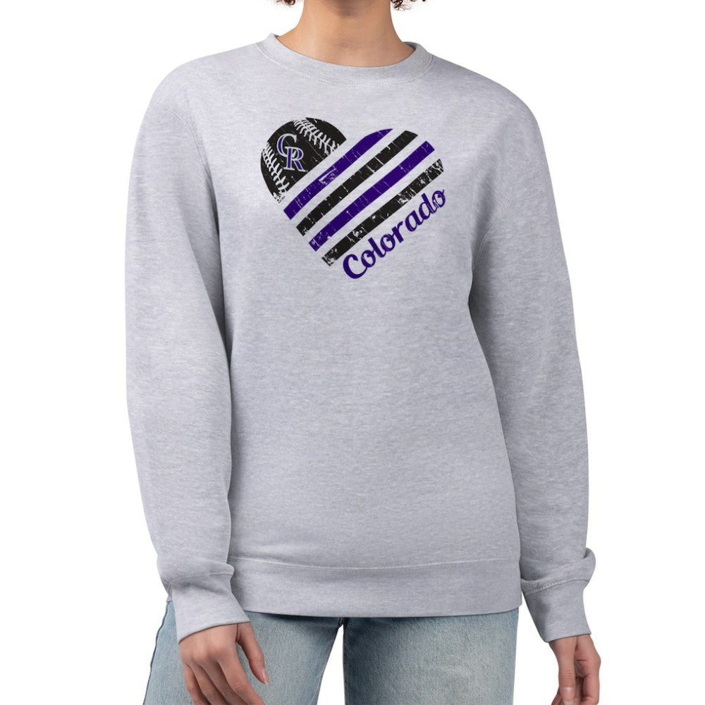Colorado Rockies G-III 4Her by Carl Banks Women's Heart Logo Fleece Pullover Sweatshirt Heather Gray
