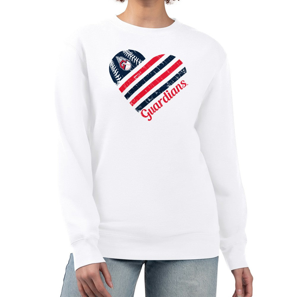 Cleveland Guardians G-III 4Her by Carl Banks Women's Heart Logo Fleece Pullover Sweatshirt White