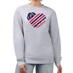 Minnesota Twins G-III 4Her by Carl Banks Women's Heart Logo Fleece Pullover Sweatshirt Heather Gray